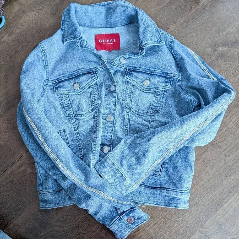 Guess Rhinestoned Sleeve Denim Jean Jacket